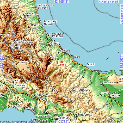 Topographic map of Atessa