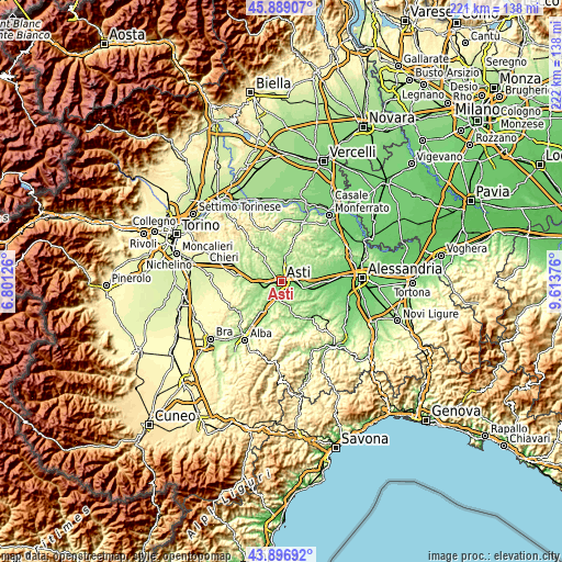 Topographic map of Asti