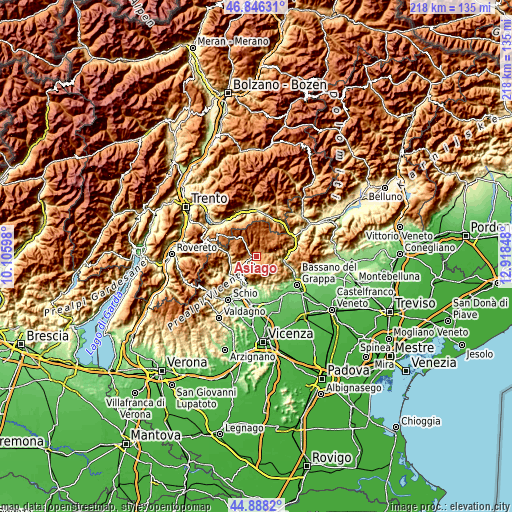 Topographic map of Asiago