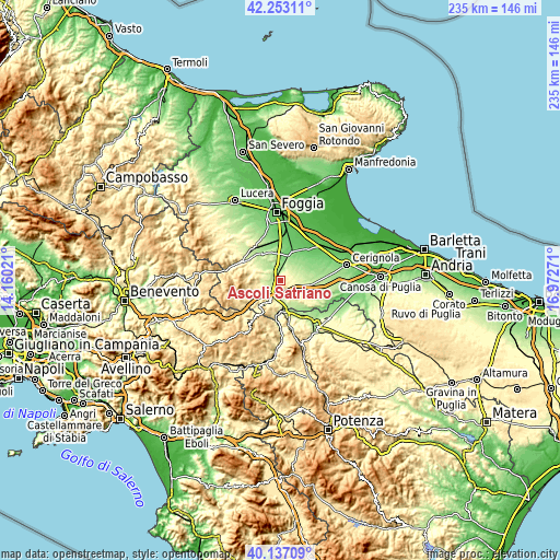Topographic map of Ascoli Satriano