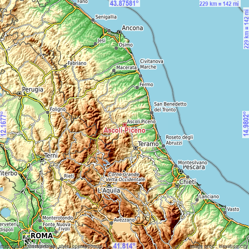 Topographic map of Ascoli Piceno