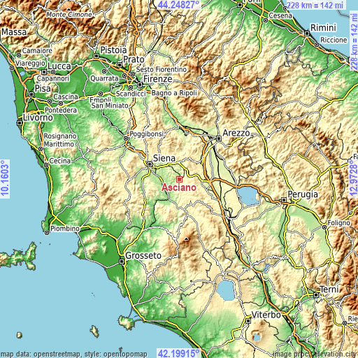 Topographic map of Asciano