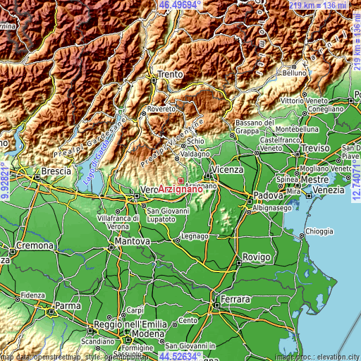 Topographic map of Arzignano