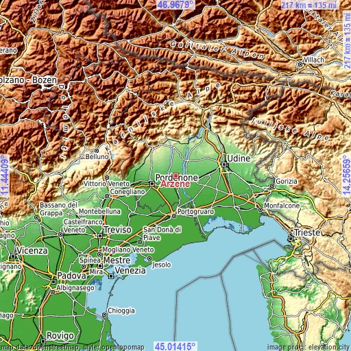 Topographic map of Arzene
