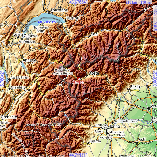 Topographic map of Arvier