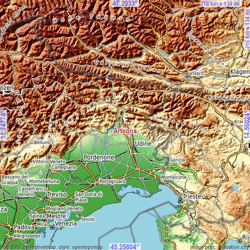 Topographic map of Artegna