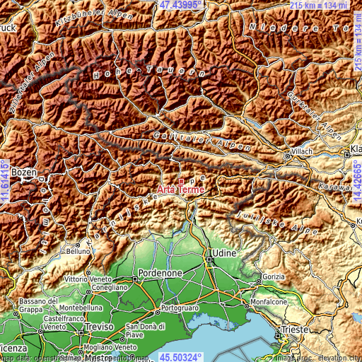 Topographic map of Arta Terme