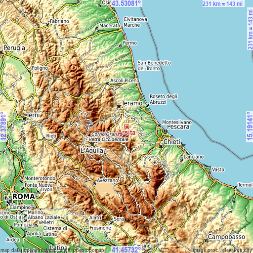 Topographic map of Arsita