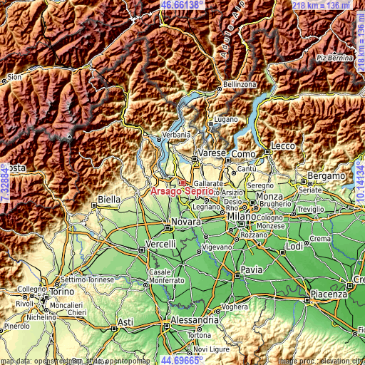 Topographic map of Arsago Seprio