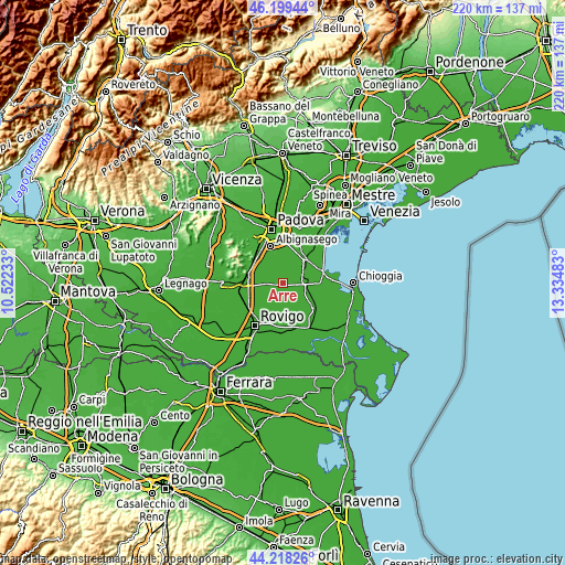 Topographic map of Arre