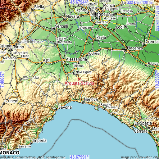 Topographic map of Arquata Scrivia