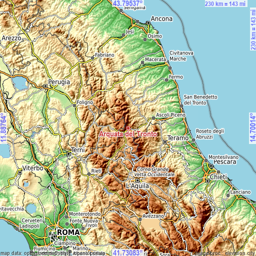 Topographic map of Arquata del Tronto