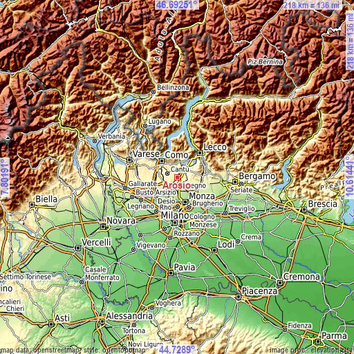 Topographic map of Arosio