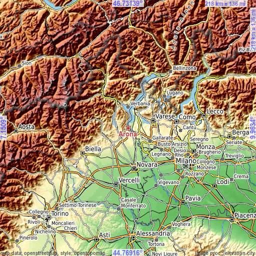 Topographic map of Arona