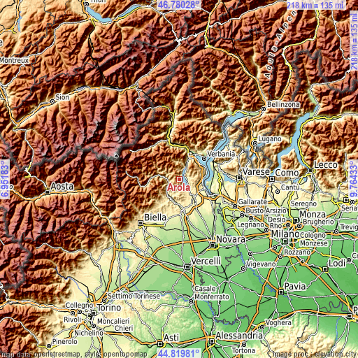 Topographic map of Arola