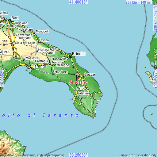 Topographic map of Arnesano
