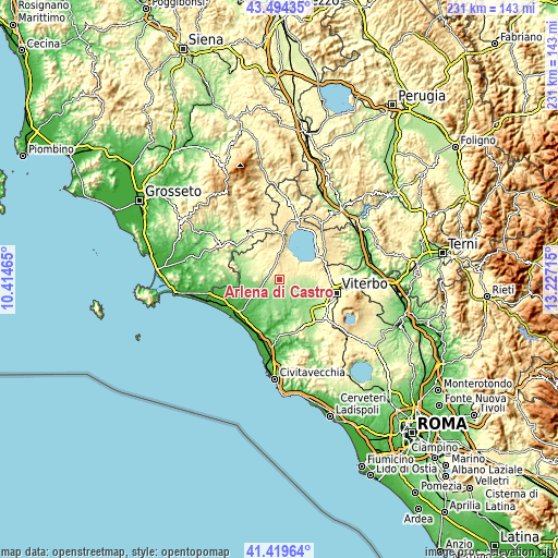 Topographic map of Arlena di Castro