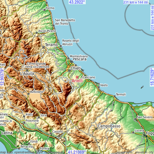 Topographic map of Arielli