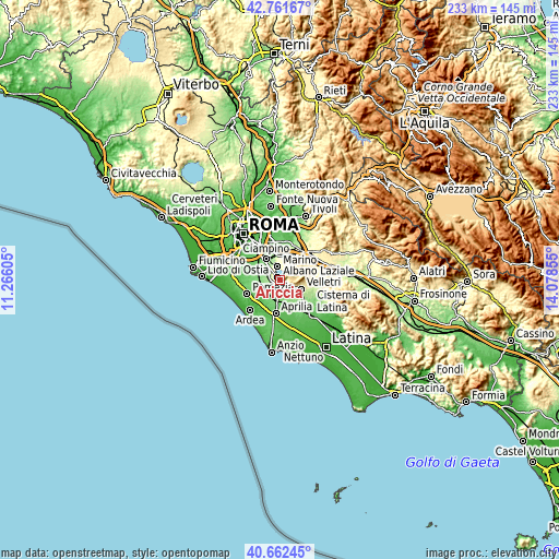 Topographic map of Ariccia
