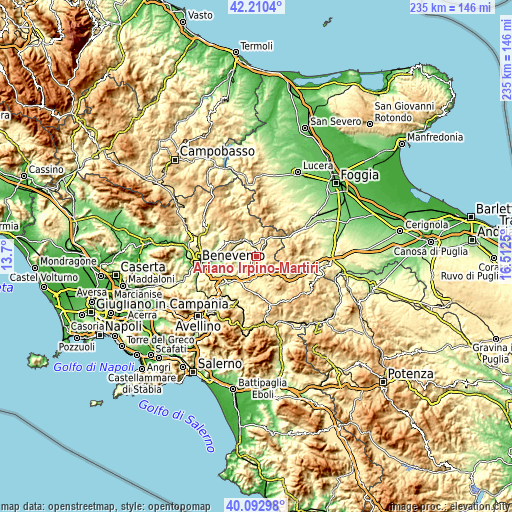 Topographic map of Ariano Irpino-Martiri