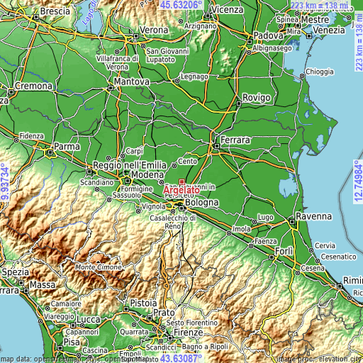 Topographic map of Argelato
