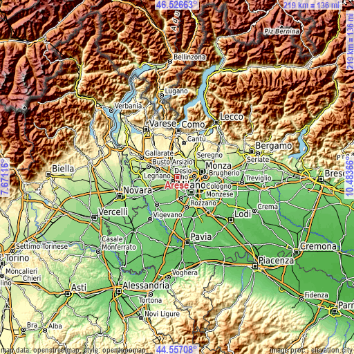 Topographic map of Arese