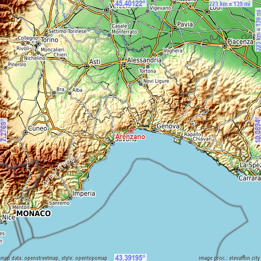 Topographic map of Arenzano