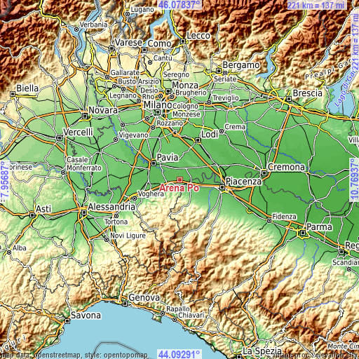 Topographic map of Arena Po