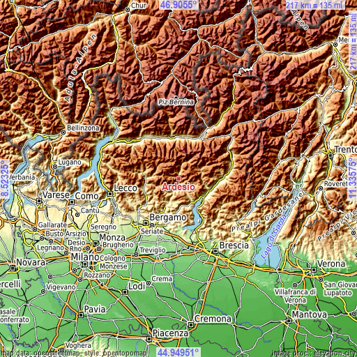 Topographic map of Ardesio