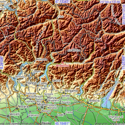 Topographic map of Ardenno