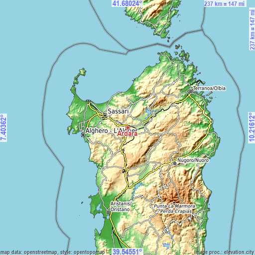 Topographic map of Ardara