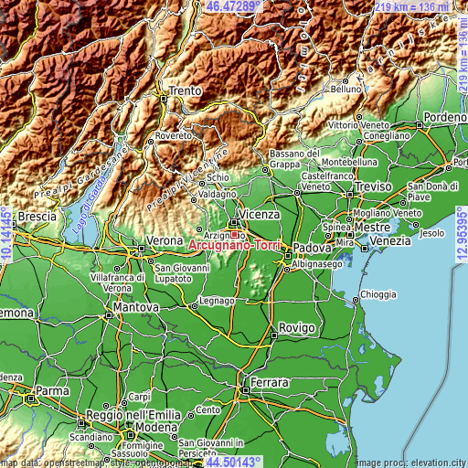Topographic map of Arcugnano-Torri