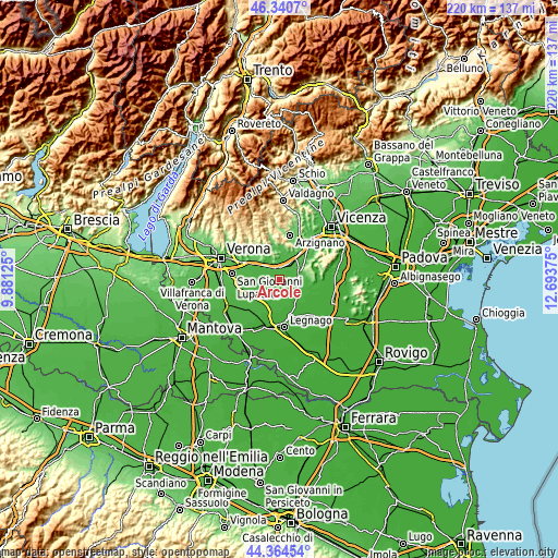 Topographic map of Arcole