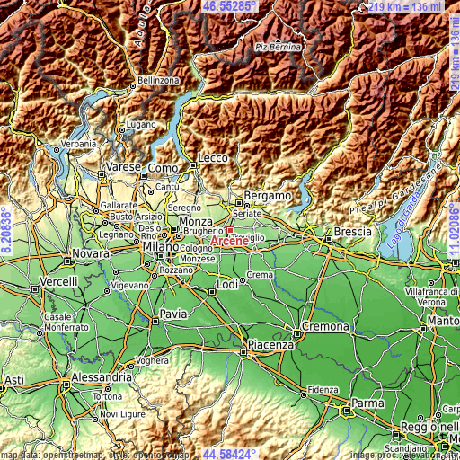 Topographic map of Arcene