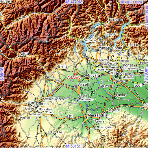 Topographic map of Arborio