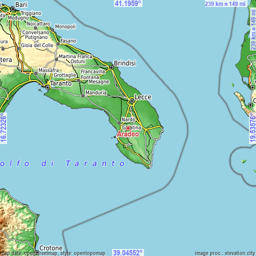 Topographic map of Aradeo