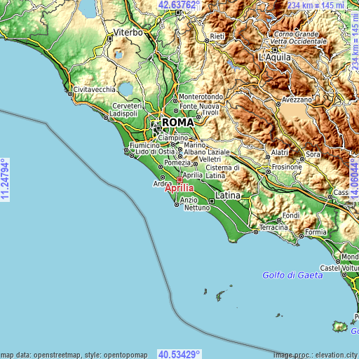 Topographic map of Aprilia