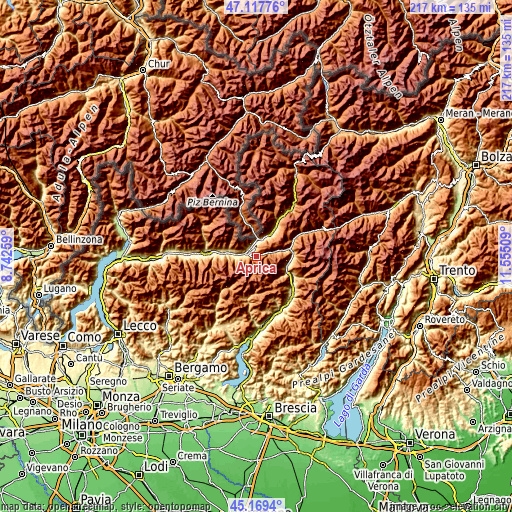 Topographic map of Aprica