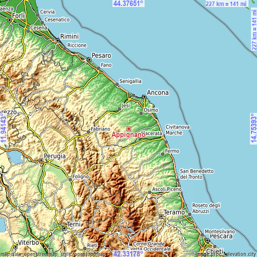 Topographic map of Appignano