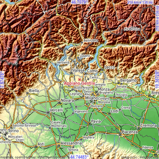 Topographic map of Appiano Gentile