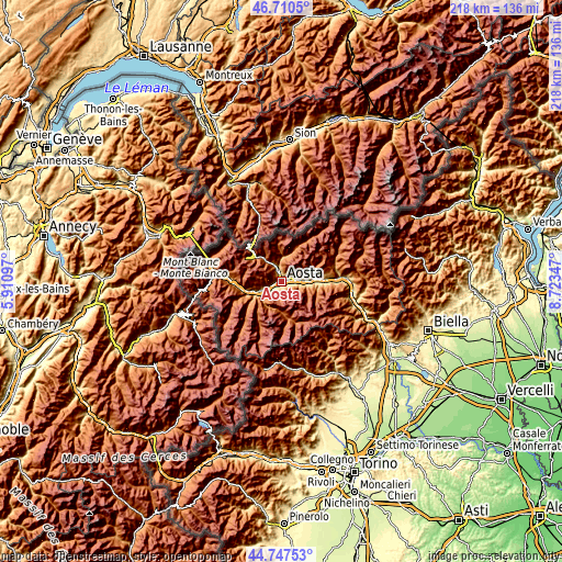 Topographic map of Aosta