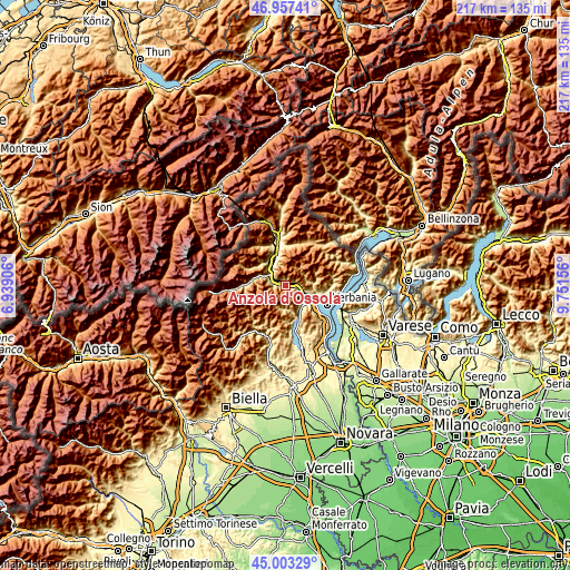 Topographic map of Anzola d'Ossola