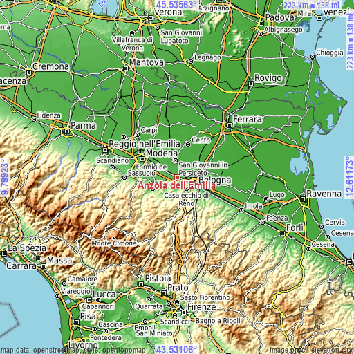 Topographic map of Anzola dell'Emilia