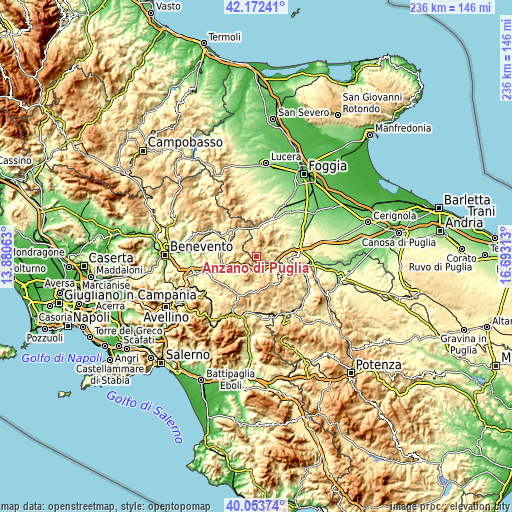 Topographic map of Anzano di Puglia