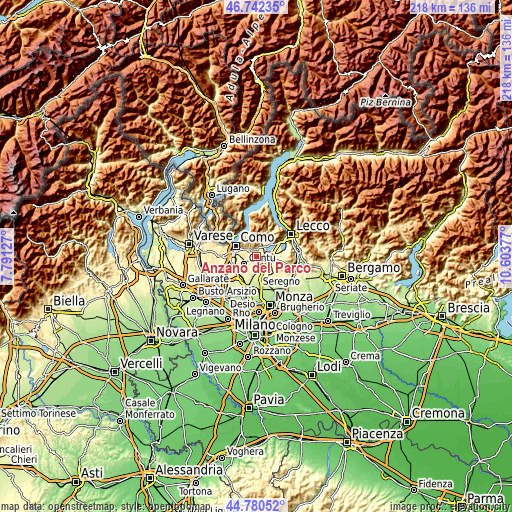 Topographic map of Anzano del Parco