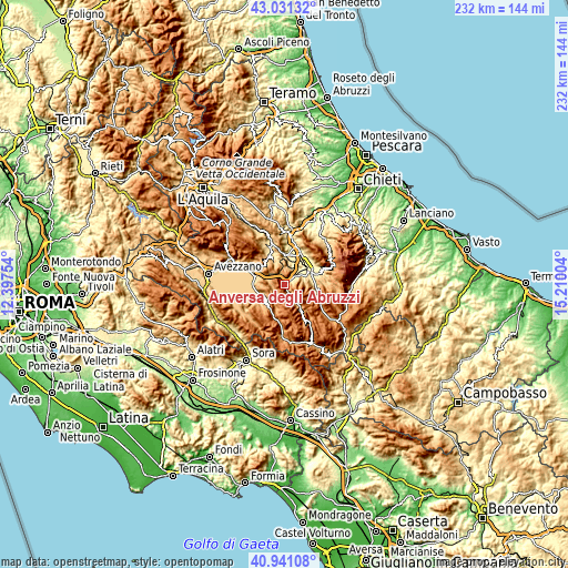 Topographic map of Anversa degli Abruzzi