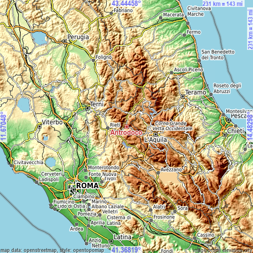 Topographic map of Antrodoco