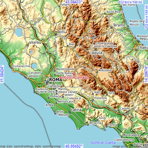 Topographic map of Anticoli Corrado