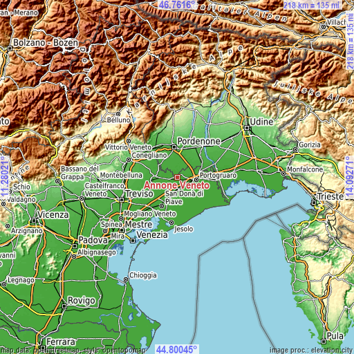 Topographic map of Annone Veneto