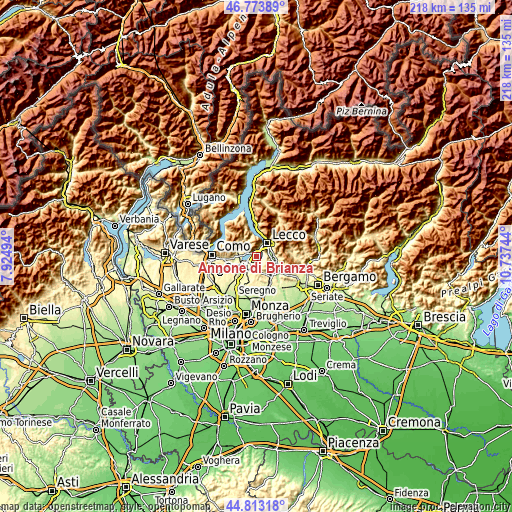 Topographic map of Annone di Brianza